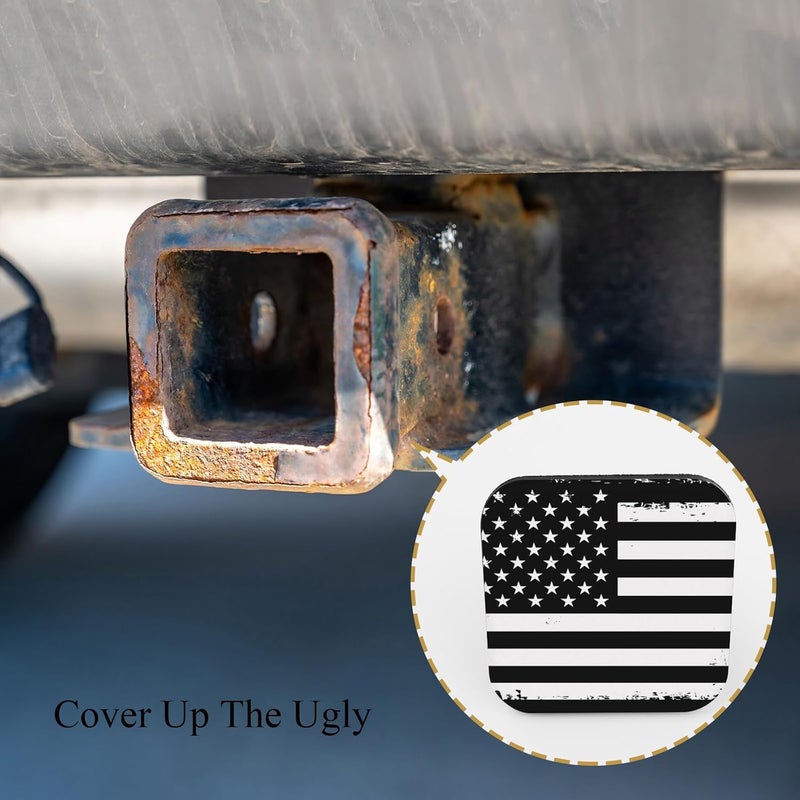 Tnomchey American Flag Trailer Hitch Cover 2 Inch Grunge White Black Stars Stripes Retro USA Trailer Hook Dust-Proof Plug Square Mouth Protection Cover Rubber Receiver Tube Hitch Plug for Cars - Image 4